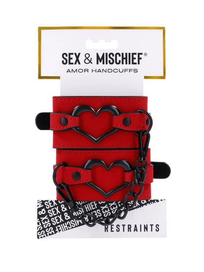 Menottes ajustables cuir synthétique rouge SPORTSHEETS - SEX & MISCHIEF "Amor Handcuffs" 106128