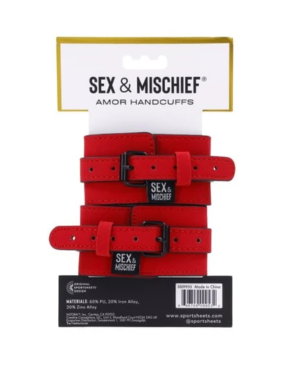 Menottes ajustables cuir synthétique rouge SPORTSHEETS - SEX & MISCHIEF "Amor Handcuffs" 106128