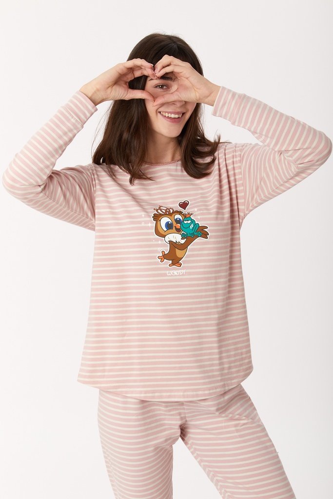 Pyjama femme WOODY 222-1-PZG-Z - Rose rayé 936