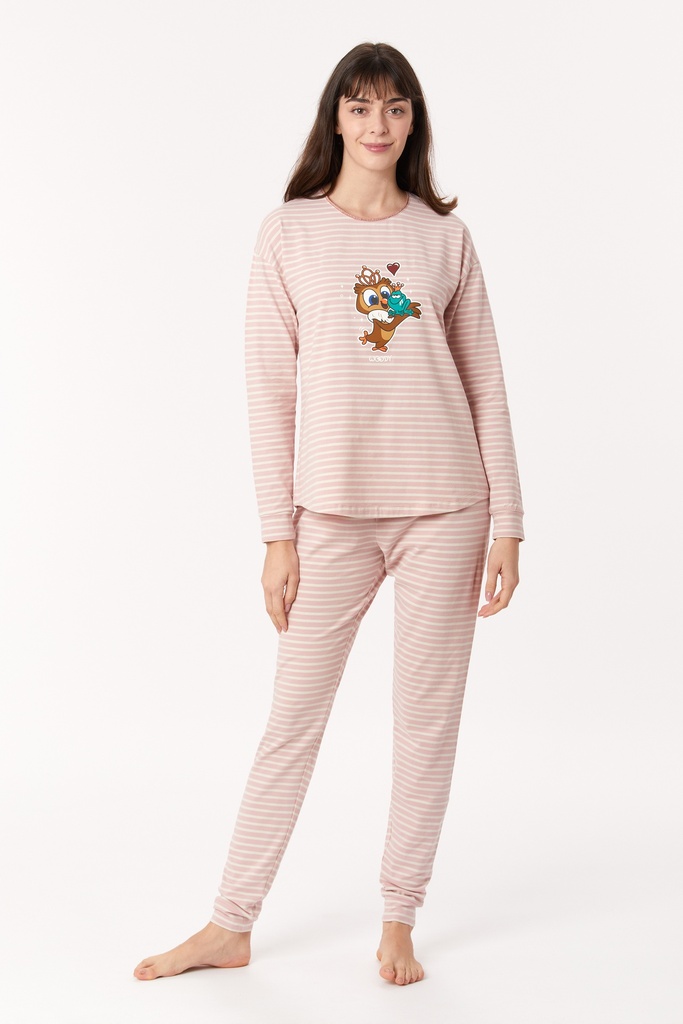 Pyjama femme WOODY 222-1-PZG-Z - Rose rayé 936