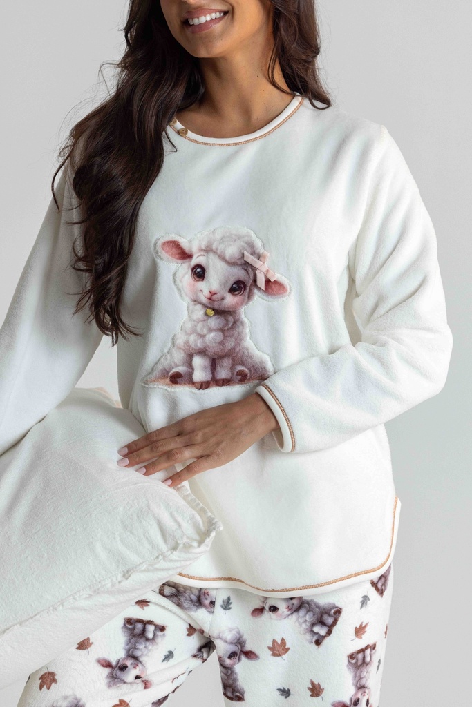 Pyjama long et doux dame "Agneau" MIRA 8573MW - Ecru 07
