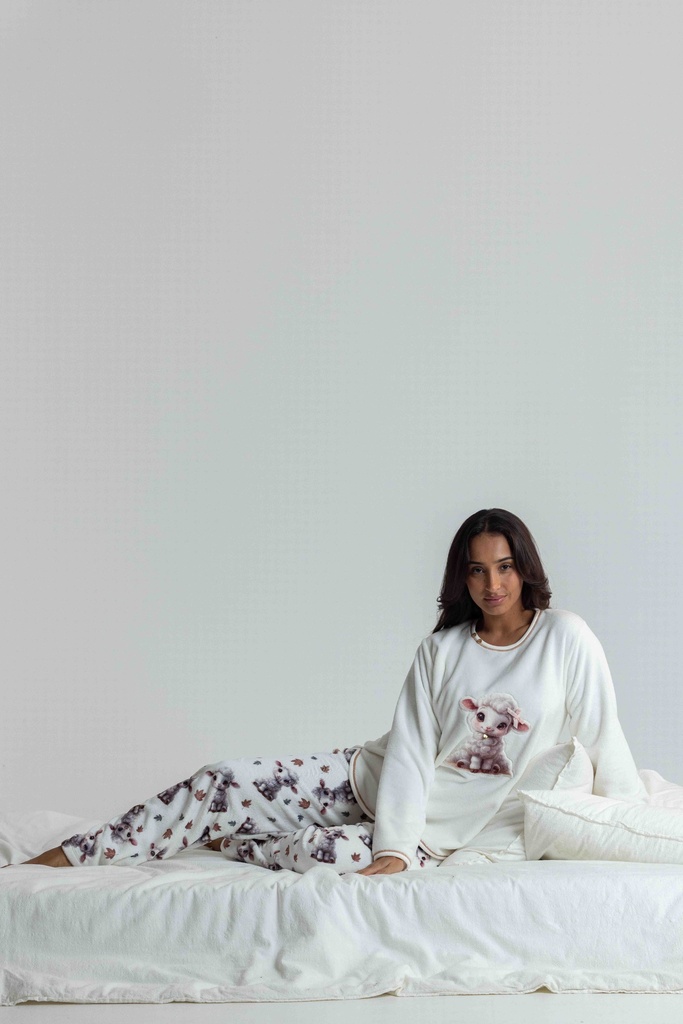 Pyjama long et doux dame "Agneau" MIRA 8573MW - Ecru 07