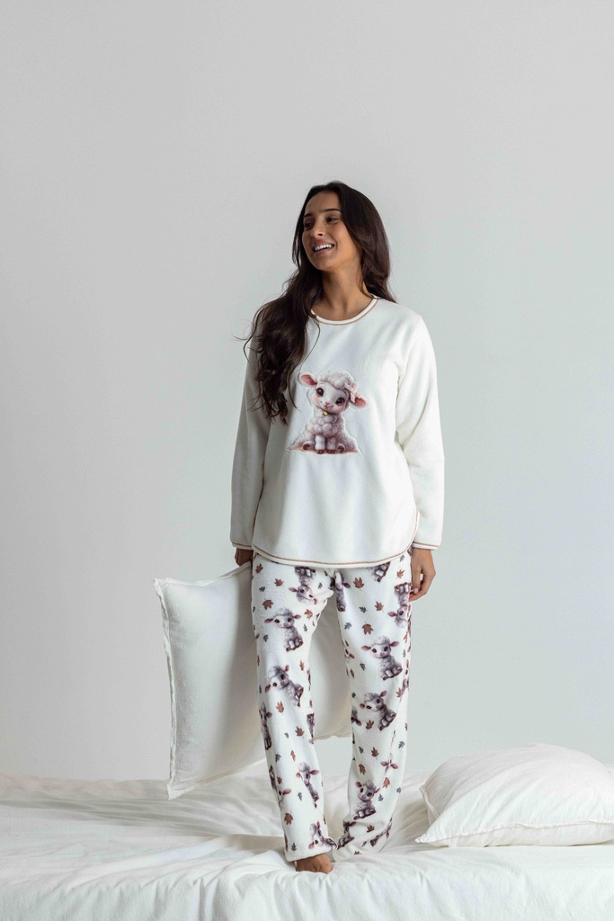 Pyjama long et doux dame "Agneau" MIRA 8573MW - Ecru 07