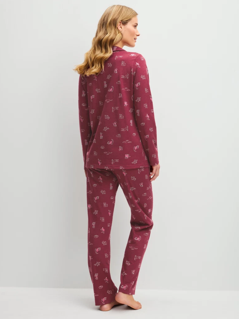 Pyjama long dame 100% Coton CALIDA "Family & Friends" 40098 - Mars Red 116