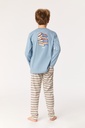 Pyjama long unisexe enfant WOODY 222-1-PLS-S - Bleu denim et rayé 819