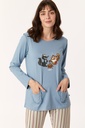 Pyjama femme WOODY 222-1-PLG-S - Bleu denim et rayé 819