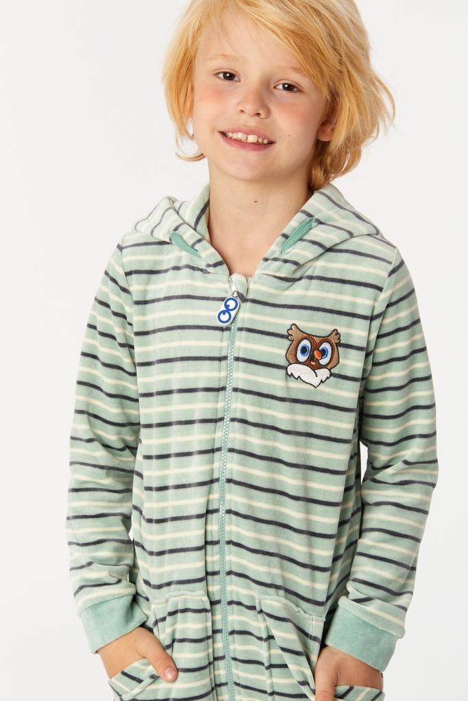 Pyjama enfant 1pièce mixte en velour WOODY 222-1-ONE-V - Vert rayé 938