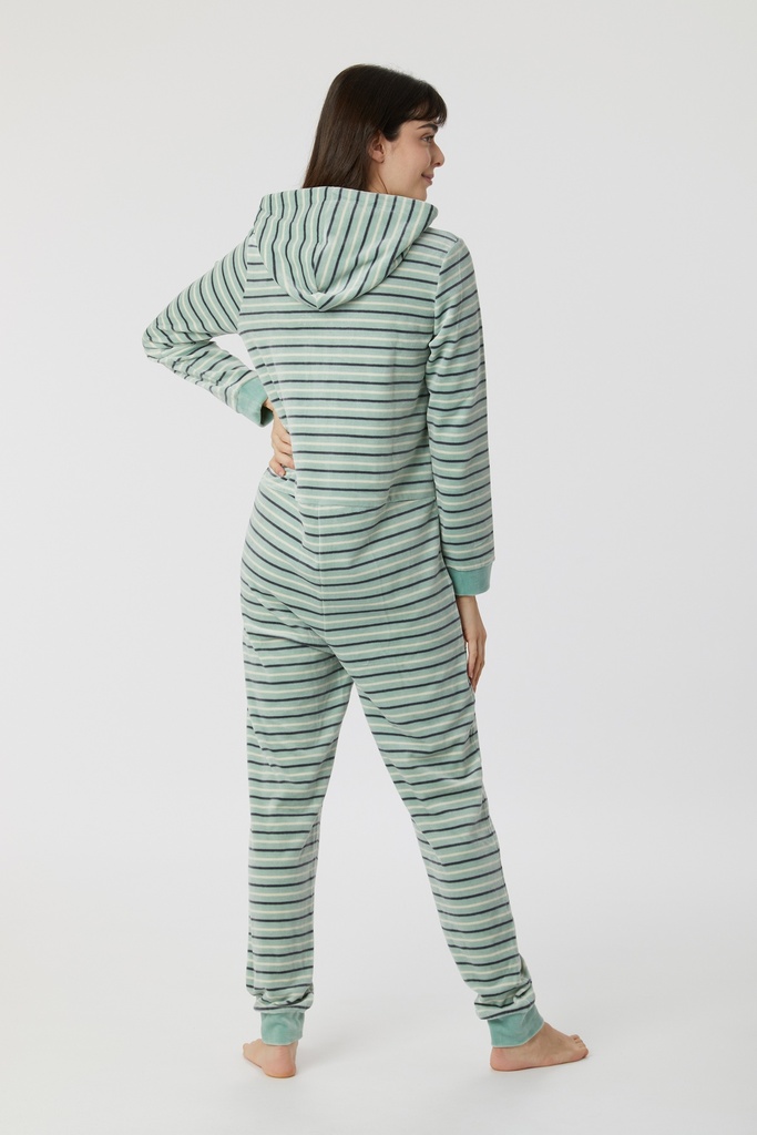 Pyjama adulte 1 pièce mixte WOODY 222-1-ONE-V - Vert rayé 938