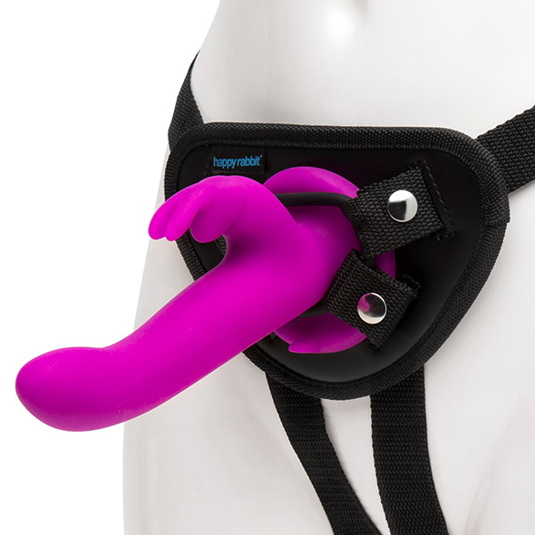 Harnais et Vibromasseur double stimulation HAPPY RABBIT "Strap-on kit"