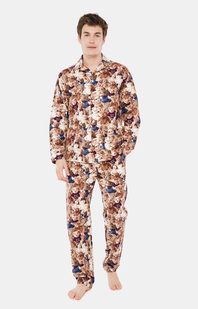 Pyjama long homme boutonné coton bio ARTHUR "Teddy" PLC - Beige TEDDH22