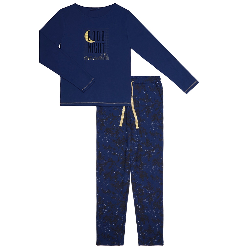 Pyjama long femme coton bio ARTHUR "Good Night" BAH - Marine GOODH22