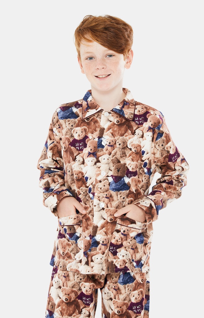 Pyjama long enfant boutonné coton bio ARTHUR "Teddy" PYE - Beige TEDDH22
