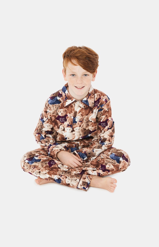Pyjama long enfant boutonné coton bio ARTHUR "Teddy" PYE - Beige TEDDH22