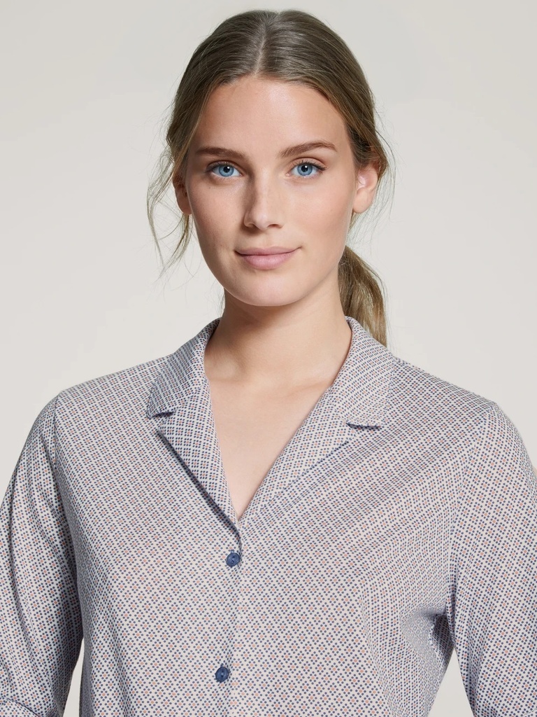 Pyjama long dame boutonné 100% coton durable CALIDA "Lovely Nights" 47356 - Bleached Denim 385