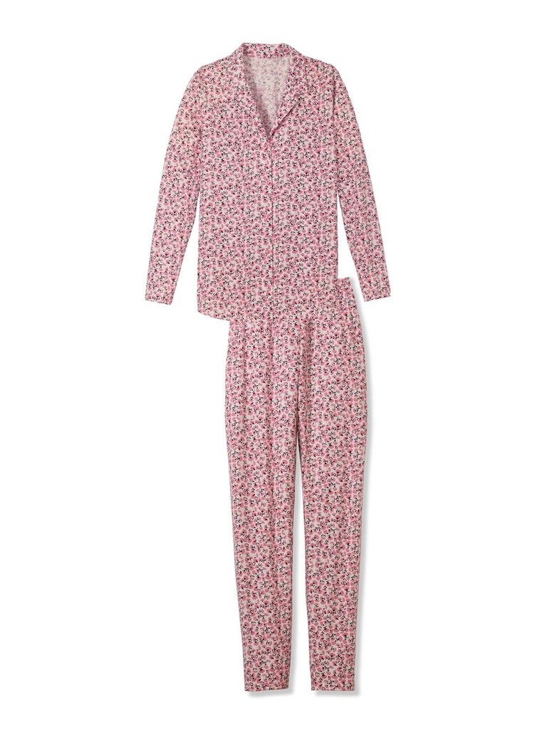 Pyjama long dame boutonné 100% coton durable CALIDA "Lovely Nights" 47356 - Cashmere Rose 214