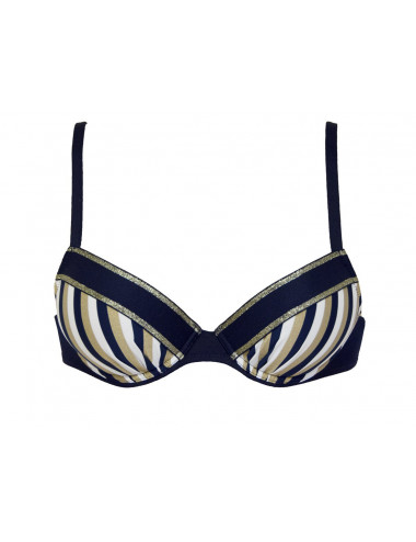 Bikini coque décolleté plongeant + slip haut ANTIGEL "La belle à bord" EBB4375 & FBB0375 - Or navy 10281