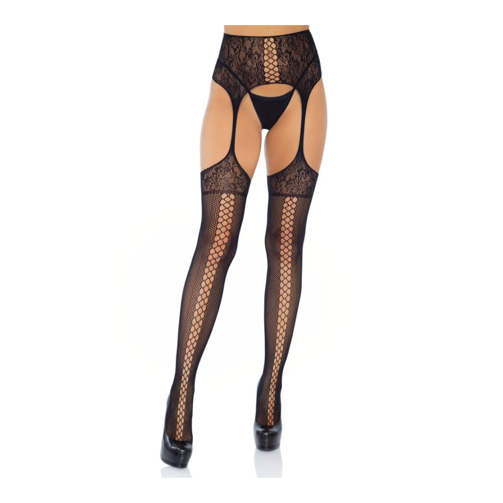 Bas sexy à couture arrière & porte-jarretelle LEG AVENUE 1781 - Noir 001