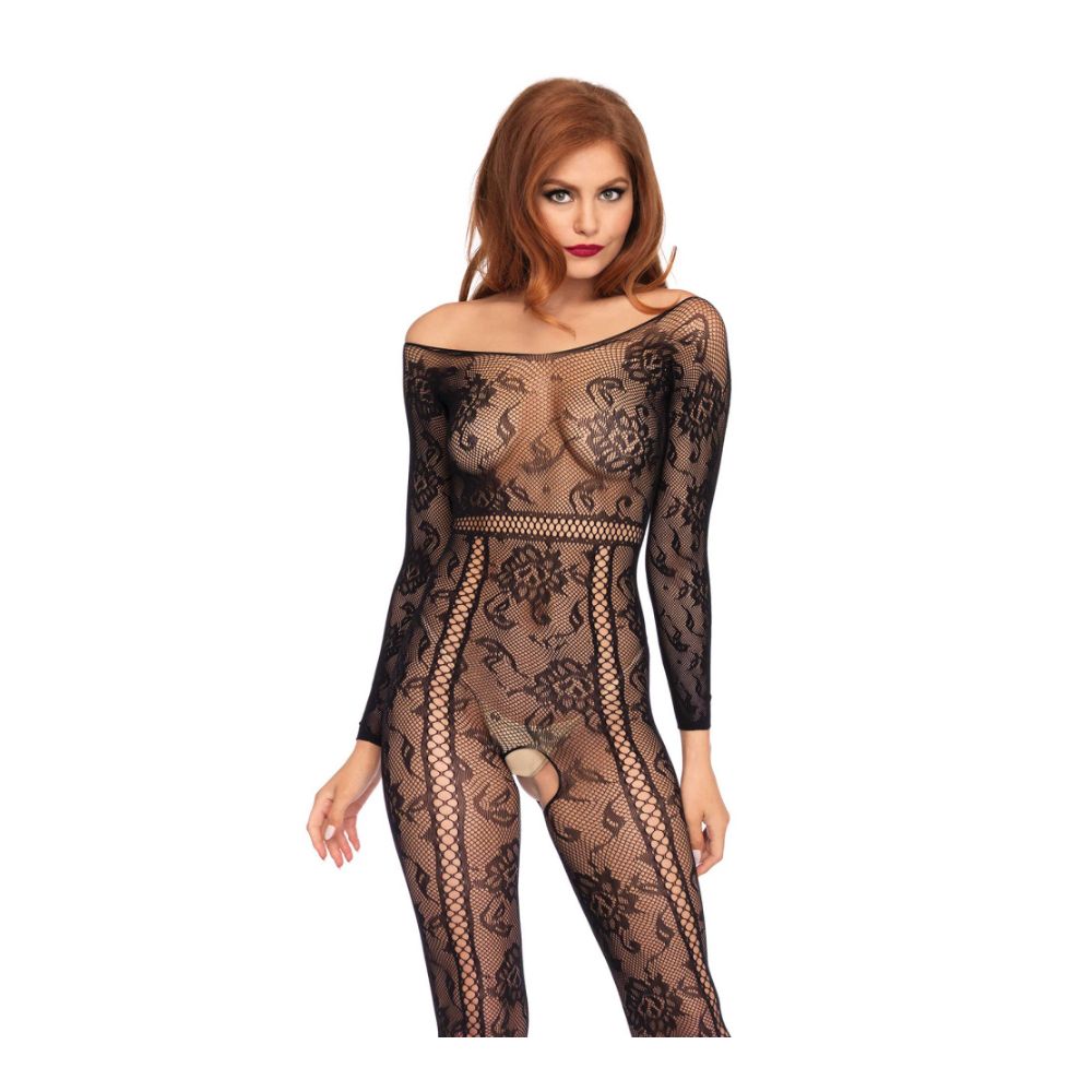 Body entier transparent ouvert à l'entre jambe - bodystocking - LEG AVENUE 89209 - Noir 001