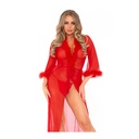 Longue robe voile transparente & boa avec cravate & string - 3 pièces - LEG AVENUE 86111 - Rouge 003