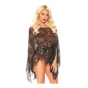 Poncho en dentelle avec ceinture de satin & string sexy - 3 pièces - LEG AVENUE 86104 - Noir 001