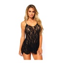 Robe dentelle transparente sexy & mini string - 2 pièces - LEG AVENUE 8717 - Noir 001