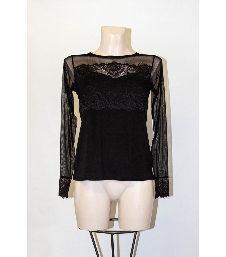 Blouse longue manche dentelle JANIRA "Greta" 1045576 - Noir 002 (M)