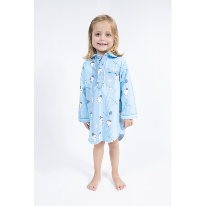 Chemise de nuit enfant en pilou JUSQU'AU LEVER DU JOUR - Bonhomme de neige