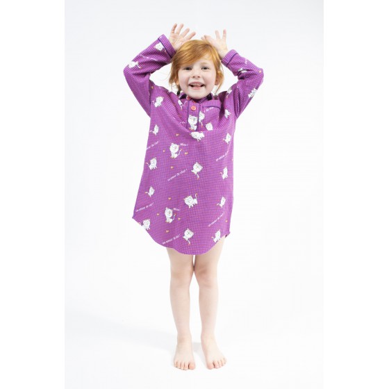 Chemise de nuit enfant en pilou JUSQU'AU LEVER DU JOUR - Chat Rose (4ANS)