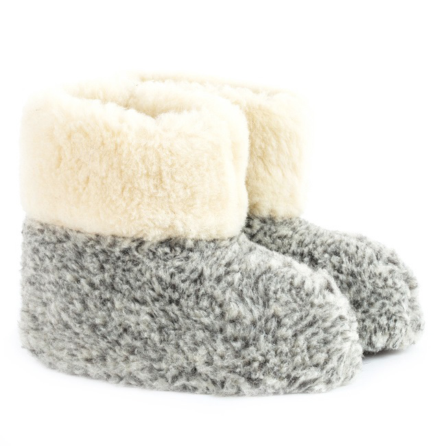 Pantoufles 100% Laine DIRECT TANNERIE "Bamboucha" - Ivoire & Gris