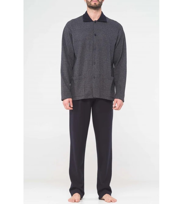 Pyjama long homme homewear BOGLIETTI "Ernesto cardigan" FAL354 - Bleu 61 (48)