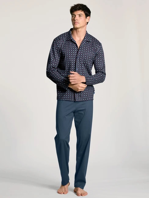 Pyjama long homme boutonné 100% coton CALIDA "Relax Imprint 1" 43882 - Saragossa Blue 445 (S)