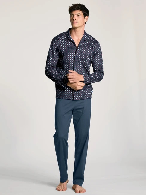 Pyjama long homme boutonné 100% coton CALIDA "Relax Imprint 1" 43882 - Saragossa Blue 445