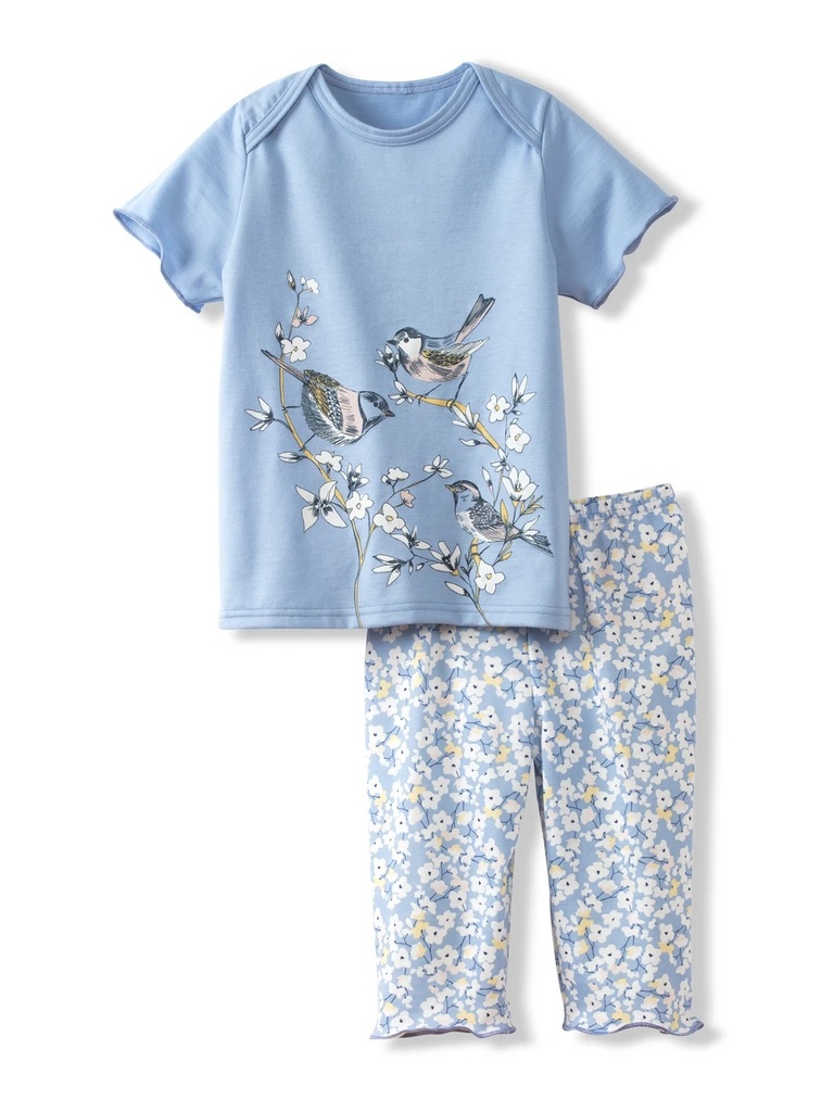 Pyjama short enfant 100% Coton bio CALIDA "Toddlers Millefleur" 52578 - Milky Blue 382 (80/86)