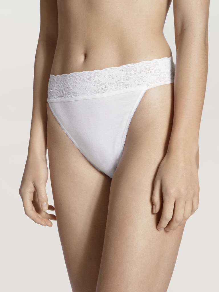 Tanga doux 100% coton & dentelle CALIDA "Lycraspitze" 21904 - Blanc 001 (XS)