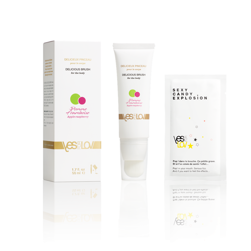 Gel chauffant & comestible pour zones érogènes YES FOR LOVE "Délicieux pinceau" 50ml - Pomme Framboise