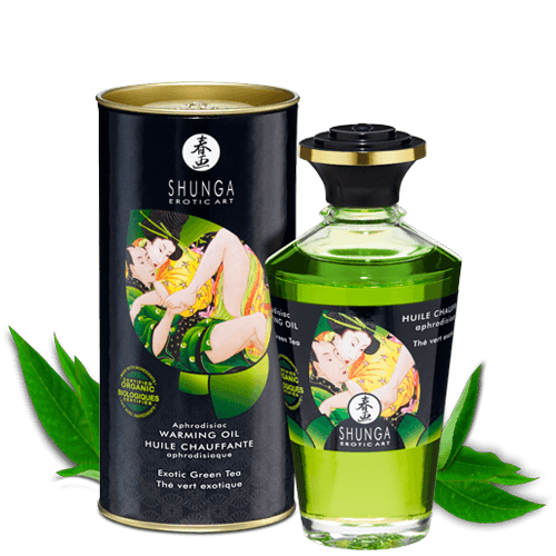 Huile chauffante comestible BIO pour zones érogènes SHUNGA "Baisers Intimes" Organica 100ml - Thé vert exotique