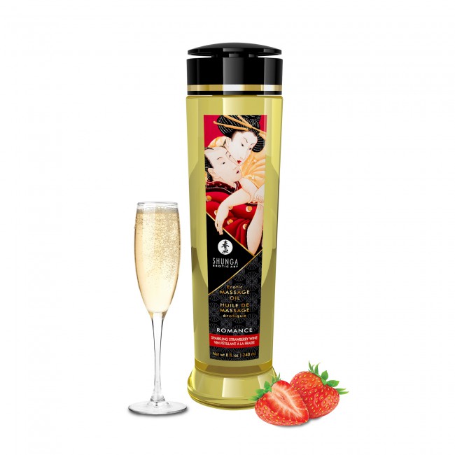 Huile de massage corps entier SHUNGA "Romance" 240ml - Vin pétillant à la fraise