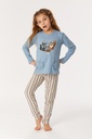 Pyjama long fille WOODY 222-1-PLG-S - Bleu denim et rayé 819