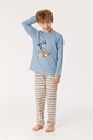 Pyjama long unisexe enfant WOODY 222-1-PLS-S - Bleu denim et rayé 819