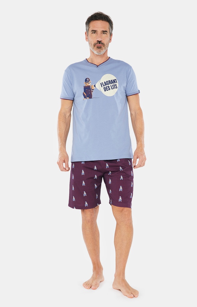 Pyjama short homme coton bio ARTHUR "Boby" PAU - Bordeaux GARDH22 (S)