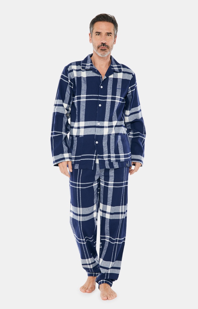 Pyjama long homme boutonné coton bio ARTHUR "Big carreaux" PLC - Marine MAXXH23