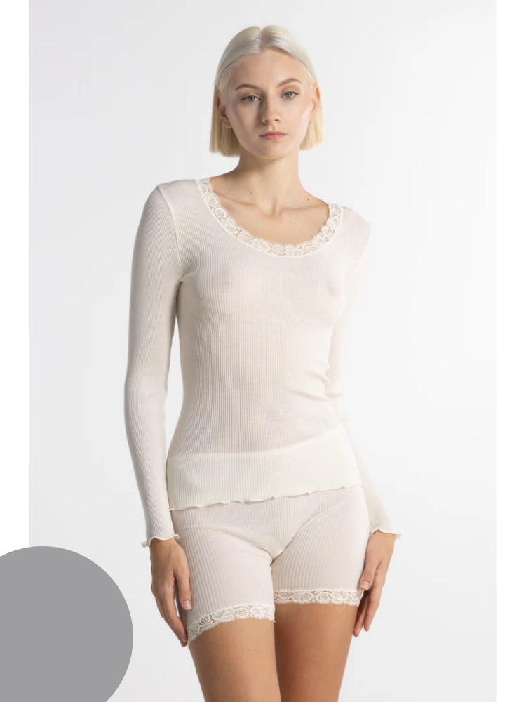 Chemisette longues manches col rond en laine & soie avec dentelle OSCALITO 3416 - Gris 230