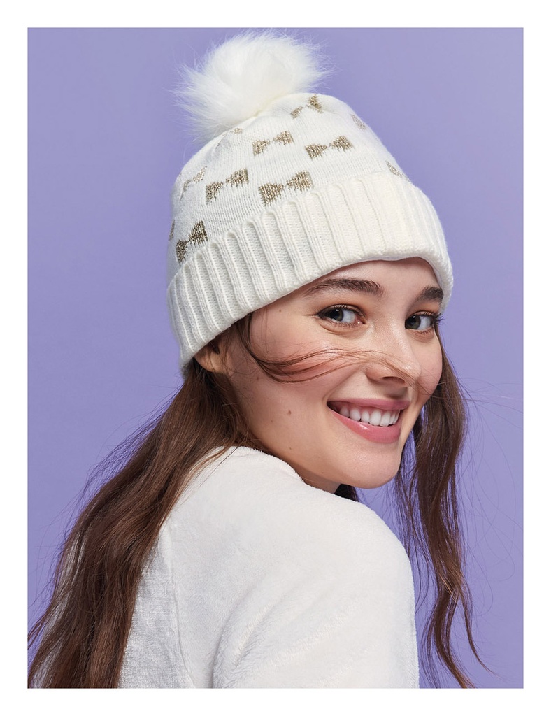 Bonnet d'hiver femme avec pompon VERDISSIMA SS95 - Ivoire 00077