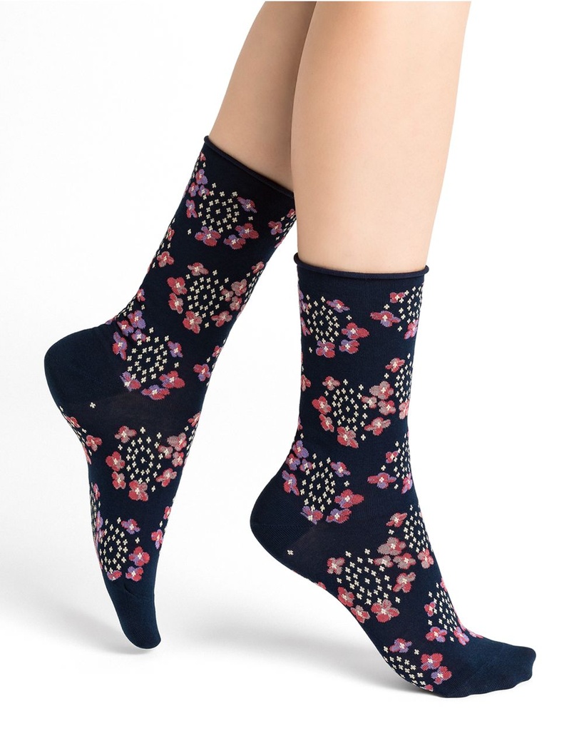 Chaussettes dame BLEU FORET "Velouté Hortensia" 6365 - Marine G9Z