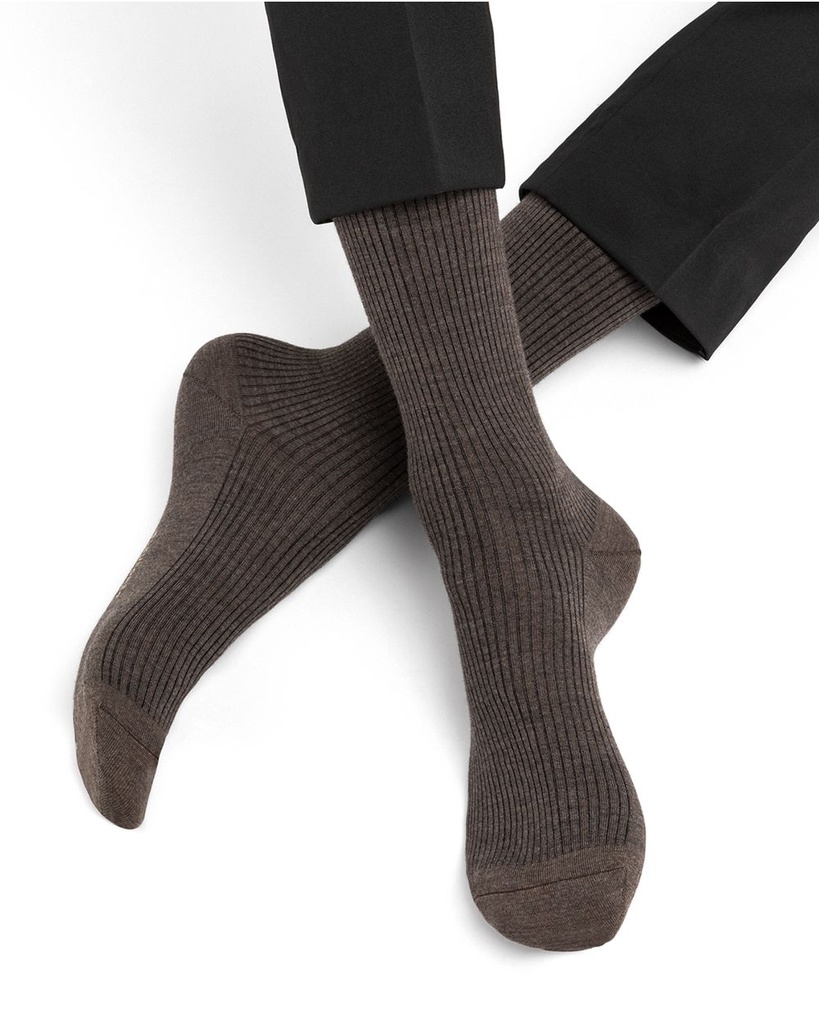 Chaussettes homme à côtes non comprimantes BLEU FORET "Laine Mérinos" 2264 - Marmotte GQ2