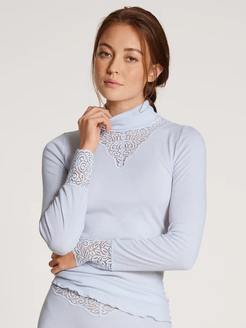 Chemisette longue manche dentelle laine & soie CALIDA "Silky Wool Glam" 15659 - Arctic ice 521 (XS)