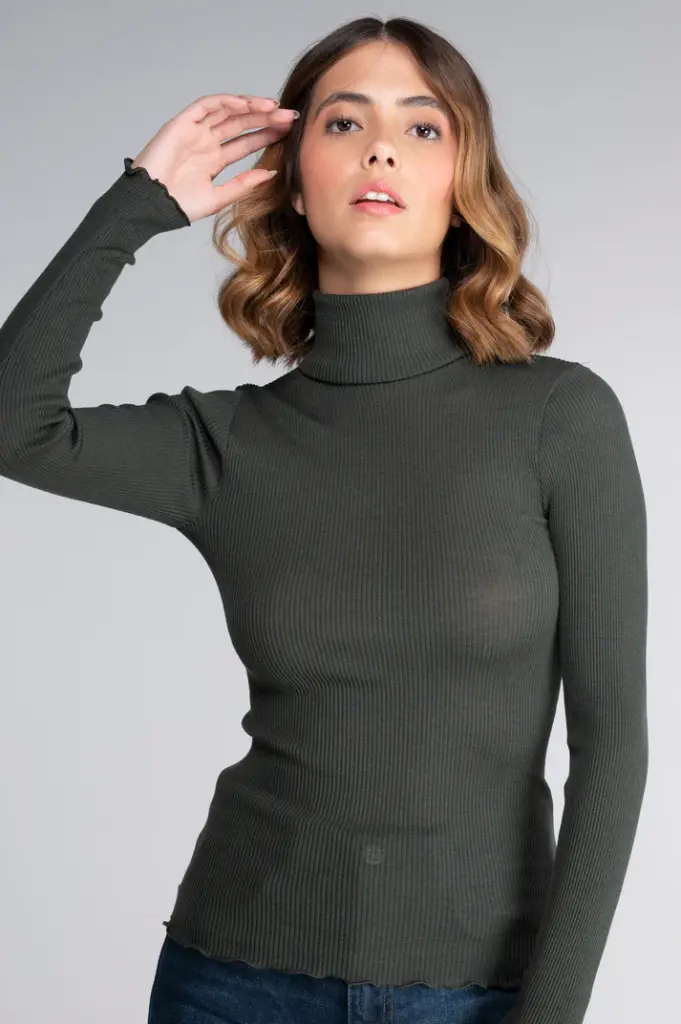 Sous pull à côte laine & soie OSCALITO 3438 - Kaki 932