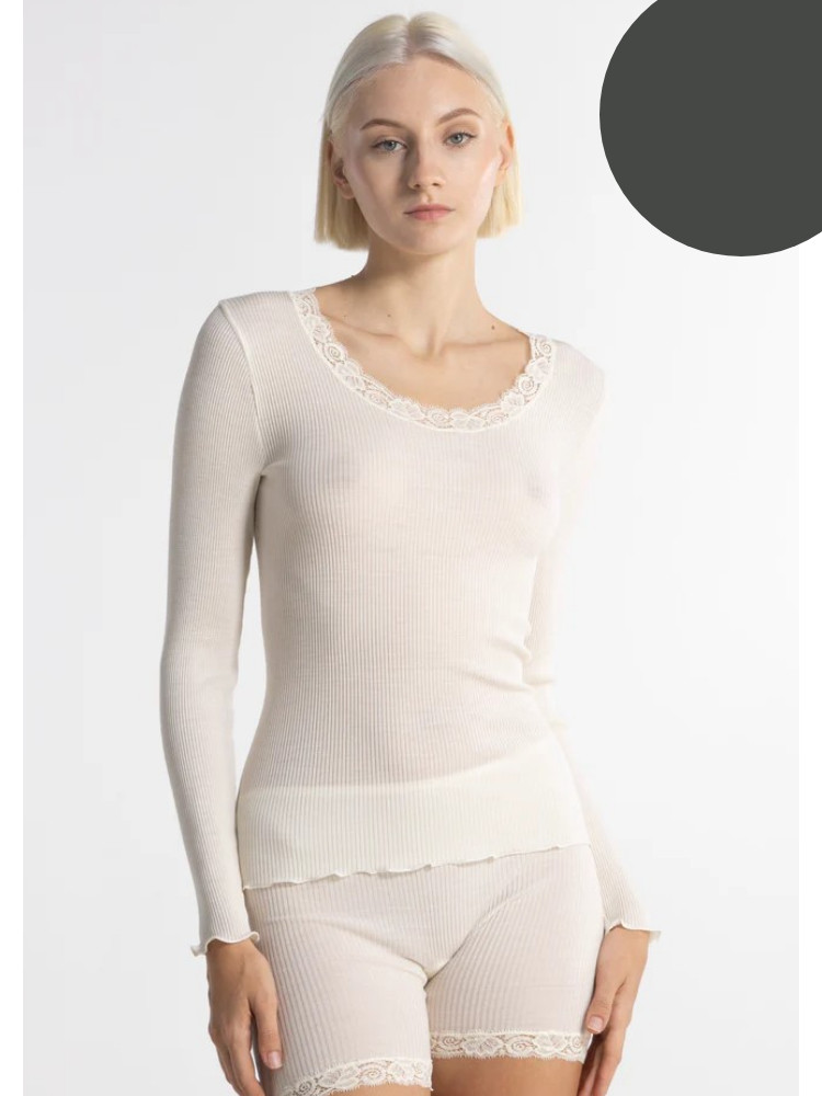 Chemisette longues manches col rond enlaine & soie avec dentelle OSCALITO 3416 - Kaki 932