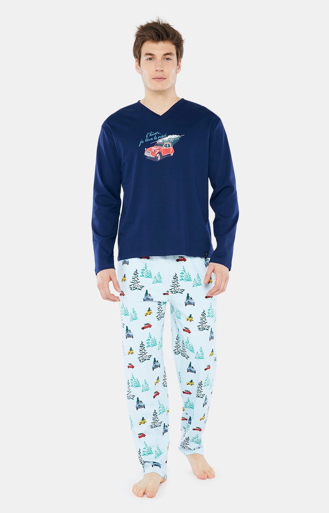 Pyjama long homme coton bio ARTHUR "2CV" ZAC - Glace 2CVH22