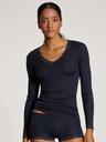 Chemisette longue manche dentelle laine & soie CALIDA "Silky Wool Joy" 15491 - Dark Lapis Blue 339